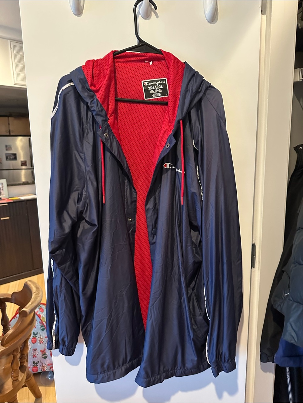 Champion Navy Hooded Windbreaker with Red Interior